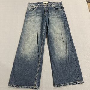 Motel Wide Leg Jeans Men 32 X 32 Blue Denim Cotton Low-Rise Medium Wash 5-Pocket